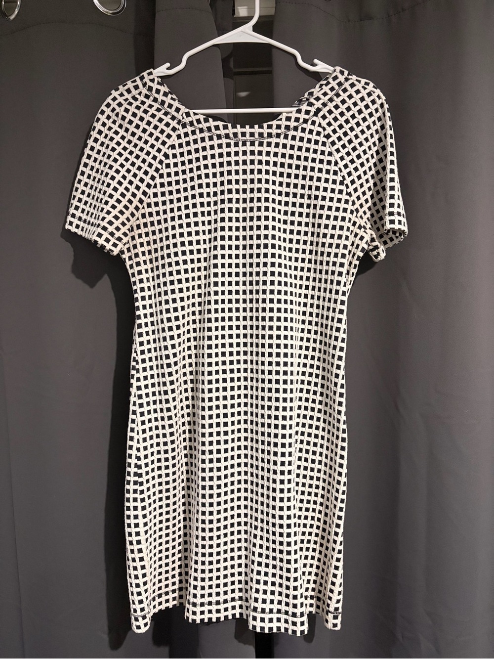 Lou & Grey Black and White Grid Short Sleeve Mini Dress